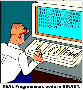 Pic of man creating a program in binary code